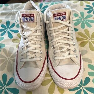 Converse White High-Tops with Red Trim